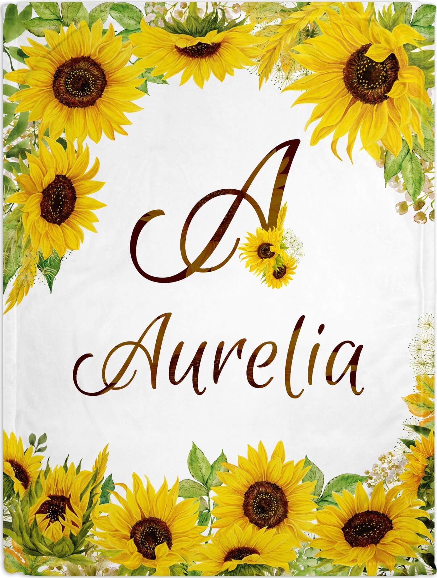 Personalized Sunflower Baby Blankets for Girls with Name